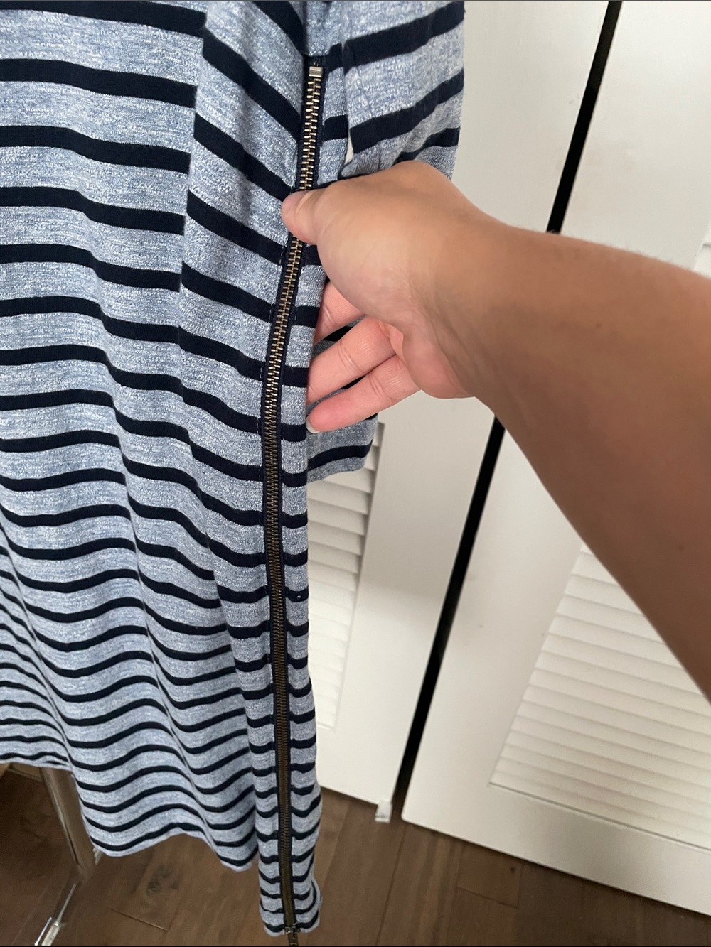 J. Crew Light Blue and Navy Striped Knit Shift Dress - Picture 3 of 7